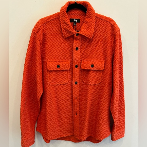Stüssy Wool Button Up Shirt Orange - Picture 2 of 8